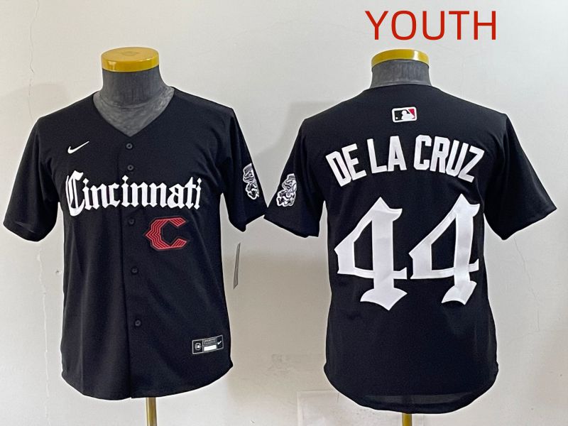 Youth 2025 Cincinnati Reds #44 De La Cruz Black Five generations Joint Name Nike MLB Jersey style 12->youth mlb jersey->Youth Jersey